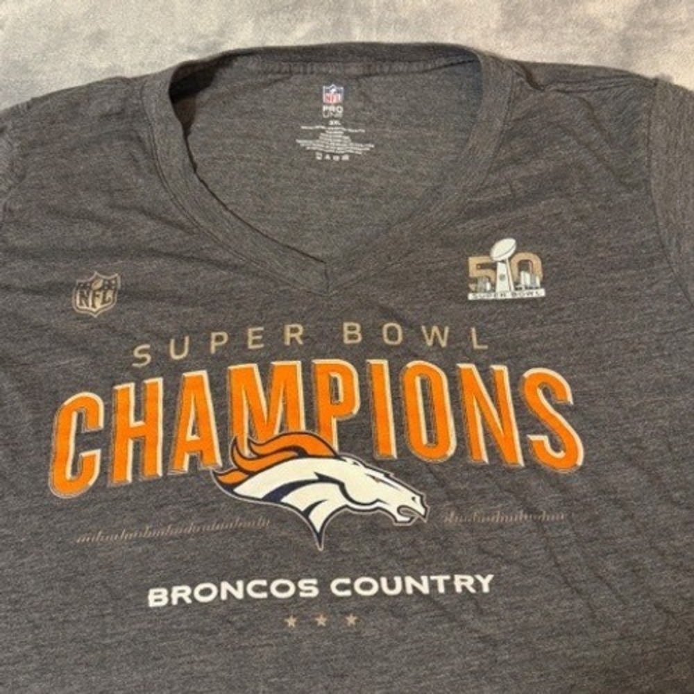 NFL Pro Line Denver Broncos Super Bowl 50 Champions Gray V-Neck Shirt Mens 3XL
